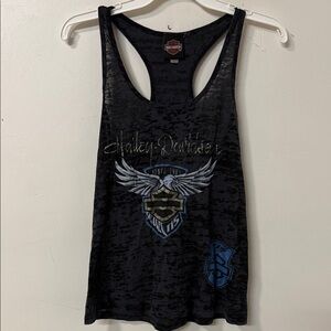Harley-Davidson Women's Black and Blue Graphic Tank Top